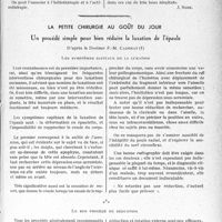 1694 - Page 1651 - Partie scientifique. Travaux originaux. Médecine pratique. Traitement de la tuberculose ganglionnaire, (D’après MM. les Professeurs J. Rieux et B. Le Boubdellès). Traitement d’après la localisation / La petite chirurgie au goût du jour. Un procédé simple pour bien réduire la luxation de l'épaule, d'après le Docteur F. M. Cadenat. Les symptômes capitaux de la luxation [J. Noir] / Le bon procédé de réduction
