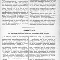 1704 - Page 1661 - Partie scientifique. L’actualité scientifique. Les livres qui viennent de paraître / Pharmacologie. Un spécifique cardio-vasculaire total modificateur de la nutrition