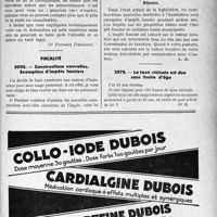 1730 - Page LIX-1687 - Correspondance. Application du tarif des accidents du travail. Pansements longs et compliqués / Fiscalité. Constructions nouvelles. Exemption d’impôts fonciers / La taxe vicinale est due sans limite d’âge