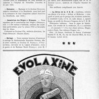 1744 - Page IX-1701 - Dernières nouvelles. Société scientifique française de chirurgie réparatrice, plastique et esthétique / Hôpital civil de Versailles / Naissance / Sanatorium des Neiges à Briançon / Mariage / Fiançailles / La Revue de la F. E. M