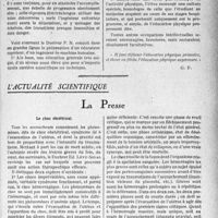 1770 - Page 1727 - Partie scientifique. Travaux originaux. Ce que pratiquement le médecin doit savoir de l’éducation physique, d’après le Docteur Pierre Nadal. Les moyens de l’éducation physique. Il ne faut pas confondre éducation physique et gymnastique médicale / L’actualité scientifique. La Presse. Le choc obstétrical [(La Presse Médicale, 10 décembre 1932)]