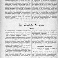1855 - Page 1812 - Partie scientifique. L’actualité scientifique. La Presse. L’alimentation sans lait dans la première enfance [(Le Bulletin Médical, 31 décembre 1932)] / Les Sociétés Savantes. Paris. La radio-kymographie dans la tuberculose pulmonaire, (Académie de médecine ; 2-5-1933) / L’hérédité chez les hypertendus, (Académie de médecine; 9-5-1933)