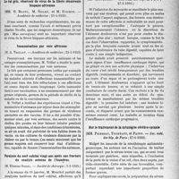 1856 - Page 1813 - Partie scientifique. L’actualité scientifique. Les Sociétés Savantes. Paris. L’hérédité chez les hypertendus, (Académie de médecine; 9-5-1933) / Le rat gris, réservoir de virus de la fièvre récurrente hispano-africaine, (Académie de médecine ; 25-4-1933) / Immunisation par voie aérienne, (Académie de médecine ; 25-4-1933) / Paralysie du nerf cubital vingt ans après une fracture du condyle externe de l’humérus, (Société de chirurgie ; 1-2-1933) / Infarctus du myocarde à forme d’embarras gastrique fébrile récidivant, (Soc. méd. des hôp. de Paris ; 27-1-1933) / Sur le traitement de la méningite cérébro-spinale, (Soc. méd. des hôp. de Paris ; 27-1-1933)