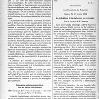1857 - Page 1814 - Partie scientifique. L’actualité scientifique. Les Sociétés Savantes. Paris. Sur le traitement de la méningite cérébro-spinale, (Soc. méd. des hôp. de Paris ; 27-1-1933) / Deux cas de septicémies primitives dues au bacille funduliformis / Société médicale des Praticiens, Séance du 17 février 1932. Les indications de la diathermie en gynécologie