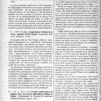 1861 - Page 1818 - Partie scientifique. L’actualité scientifique. Les Thèse. Laryngite tuberculeuse et collapsothérapie pulmonaire, par Dr J. -M. Lécuyer, Amédée Legrand éditeur, Paris 1933 / L’angiomatose kystique de la rétine. (Maladie de Von Hippel), par Dr P. Delbès, Imprimerie Cassard, 1933 / L’esprit d’observation de Laënnec dans son cours de 1824-1825 au Collège de France, par Dr A. Chevalier, L’imprimerie de l’Anjou, 1933