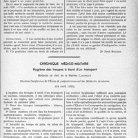 1872 - Page 1829 - Partie professionnelle, Hygiène, Assistance, Mutualité, Intérêts corporatifs, Variétés. Travaux originaux. Chronique. Recouvrement des honoraires. Les listes noires — Leur légalité / Chronique médico-militaire. Hygiène des troupes à bord d’un transport, Médecin en chef de la Marine Cazamian