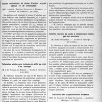 1924 - Page 1881 - Partie scientifique. L’actualité scientifique. Les Sociétés Savantes. Paris. Pouvoir neutralisant du sérum d’adultes n’ayant jamais eu de poliomyélite, (Académie de médecine ; 11-4-1933) / Perforation utérine avec inclusion du grêle au cours d’un curetage, (Société de chirurgie ; 8-2-1933) / Arthrite suppurée du coude à streptocoques guérie par trois ponctions, (Société de chirurgie ; 25-1-1933) / Indications des sympathectomies lombaires, (Société de chirurgie ; 1-2-1933)