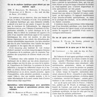 1925 - Page 1882 - Partie scientifique. L’actualité scientifique. Les Sociétés Savantes. Paris. Indications des sympathectomies lombaires, (Société de chirurgie ; 1-2-1933) / Un cas de néphrose lipoïdique ayant débuté par une néphrite aiguë, (Soc. méd. des hôp. de Paris ; 27-1-1933) / Spirochétose ictéro-hémorragique avec spirochètes dans les crachats et spirochéturie précoce intracellulaire, (Soc. méd. des hôp. de Paris ; 3-3-1932) / Un cas de sprue avec syndrome neuro-anémique / Le traitement de la sprue par le foie de veau, (Soc. méd. des hôp. de Paris ; 27-1 et 3-2-1933)