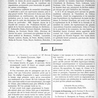 1927 - Page 1884 - Partie scientifique. L’actualité scientifique. Les Congrès. Journal d’études biologiques du cancer / Les Livres. « Nager... ou patauger ? », par Docteur Didier, édition de l'institut naturiste du Dr Didier, Alger / L’énigme de Peauraing, par le Docteur G. Bourgeois, Librairie Blond et Gay, Paris
