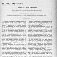 1930 - Page 1887 - Partie professionnelle, Hygiène, Assistance, Mutualité, Intérêts corporatifs, Variétés. Travaux originaux. Chronique médico-militaire. Le repliement du poste de secours divisionnaire, Médecin Colonel Schickelé