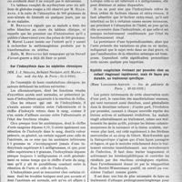 1988 - Page 1945 - Partie scientifique. L'actualité scientifique. Les Sociétés Savantes. Paris. A propos d’un nouveau cas d’intoxication par le sous-nitrate de bismuth, (Soc. de gastro-entérologie de Paris ; 8-5-1933) / Sur l’indoxylémie dans les néphrites chroniques, (Soc. méd. des hôp. de Paris ; 24-3-1933) / Syphilis congénitale évoluant par poussées chez un enfant réagissant rapidement, mais de façon peu durable, au traitement spécifique, (Soc. de pédiatrie de Paris ; 20-12-1932)