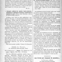 2053 - Page 2008 - Partie scientifique. L'Actualité scientifique. Les livres. Biocratie, par Pierre Rosenthal, Chez André Gommès, Paris VIe / Annuaire médical des stations hydro-minérales, climatiques et balnéaires de France, sanatoriums et maisons de santé, Édition 1933, Paris / Cancer, par Dr. H. Herscovici, Librairie Le François, Paris, 1933 / Pour paraître prochainement en souscription, (Sous presse). Au service de la Santé publique, par Paul Garnat / Les livres qui viennent de paraître...