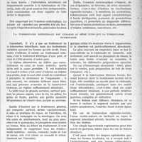 2108 - Page 2063 - Partie scientifique. Travaux originaux. La clinique au goût du jour. La tuberculose intestinale, souvent polymorphe, peut simuler Une tumeur, et surtout une entérite chronique banale, d’après le Docteur Gaston Lyon. Le laboratoire au secours de la clinique / La tuberculose intestinale est curable au même titre que la tuberculose pulmonaire