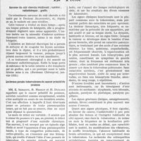 2112 - Page 2067 - Partie scientifique. L’actualité scientifique. La Presse. Sarcome du cuir chevelu récidivant ; exérèse ; radiothérapie ; greffe [(Bordeaux Chirurgical, janvier 1933)] / Les formes pseudo-tuberculeuses du cancer primitif du poumon [(Paris Médical, 7 janvier 1933)]