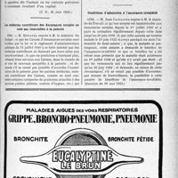 2136 - Page LV-2091 - A travers l’officiel. Réponses des ministres aux questions des parlementaires. Déduction des primes d’assurance-vie des bénéfices professionnels / Les médecins contrôleurs des Assurances sociales ne sont pas imposables à la patente / Conditions d’admission à l’assurance-invalidité