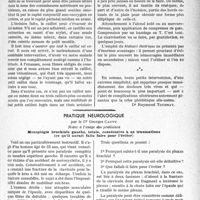 2170 - Page 2125 - Partie scientifique. Travaux originaux. Propos dermatologiques, par H. Montlaur. La phlébite hémorroïdaire externe. Son traitement, par le Docteur Raymond Tournay. Le traitement / Pratique Neurologique, par le Dr Georges Cauvy. Monoplégie brachiale gauche, totale, consécutive à un traumatisme (ce qu’il aurait fallu faire pour l’éviter)