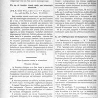 2237 - Page 2192 - Partie Scientifique. L'Actualité scientifique. Les Sociétés Savantes. Paris. Un cas de méningite à « diplococcus pharyngés flavus II », (Soc. méd. des Hôp. de Paris ; 17-3-1933) / Un cas de troubles visuels après une hémorragie abondante, (Soc. méd. des hôp. de Paris ; 17-3-1933) / Ligue française contre le rhumatisme. Réunion clinique / La chrysothérapie dans les rhumatismes chroniques