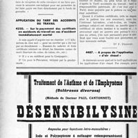 2263 - Page 2218-LIV - Correspondance. Accidents du travail. Honoraires des experts qui ont examiné des accidents du travail antérieurs à la loi de 1898 / Application du tarif des accidents du travail. Sur le payement des certificats en accidents du travail en cas d’accident immédiatement mortel / A propos de l’application « d’air chaud »