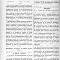 2295 - Page 2250 - Partie scientifique. L'actualité scientifique. Les Sociétés Savantes. Paris. L’alimentation des indigènes aux Colonies, (Académie de médecine ; 6-6-1933) / Sur l’étiologie tuberculeuse de certaines démences précoces, (Académie de médecine ; 6-6-1933) / Les hémorragies retardées dans les traumatismes des viscères, (Société de chirurgie, 1-3-1933)