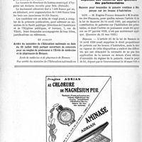 2337 - Page 2292-XII - A travers l’officiel. Avis de vacance de postes de directeur de bureau municipal d’hygiène / Arrêté du ministère de l’Éducation nationale en date du 22 juillet 1933 portant ouverture de concours pour un emploi de professeur à l’École de médecine et de pharmacie de Rennes / Réponses des ministres aux questions des parlementaires. Raisons pour lesquelles la patente continue à être perçue sur les locaux d’habitation