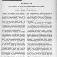 2344 - Page 2299 - Partie scientifique. Travaux originaux. L’homoeopathie, (Pour ceux qui ne savent pas très exactement ce que c’est), par le Docteur P. Ferreyrolles. Médecin de l’Hôpital thermal de La Bourboule