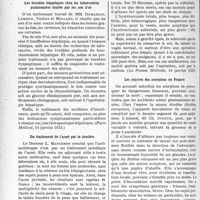 2357 - Page 2312 - Partie scientifique. L’actualité scientifique. La Presse. Les troubles hépatiques chez les tuberculeux pulmonaires traités par les sels d’or [(Paris Médical, 14 janvier 1933)] / Du traitement de l’acné par la lumière [(Journal. de Médecine et de Chirurgie pratiques, 10 janvier 1933)] / Hystérectomie abdominale totale ou subtotale [(La Pressse Médicale, 14 janvier 1933)] / Les piqûres des scorpions en France [(La Presse Médicale, 18 janvier 1933)]