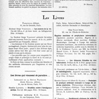 2363 - Page 2318 - Partie scientifique. L’actualité scientifique. Les Congrès. Les Journaux médicales de Bruxelles, (suite) / Les Livres. Les sources de la vie, par Docteur Serge Voronoff, Fasquelle, éditeurs, Paris / Les livres qui viennent de paraître...