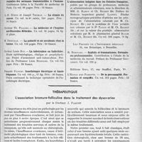 2424 - Page 2379 - Partie scientifique. L’actualité scientifique. Les livres qui viennent de paraître... / Thérapeutique. L'association bromure-folliculine dans le traitement des dysovaries, par le Docteur J. Faguet