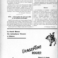 2441 - Page 2396-LII - Correspondance. Application du tarif des accidents du travail. Pansements séparés de doigts de la même main / Intervention de nuit avec aide et surveillance prolongée