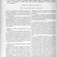 2471 - Page 2426 - Partie scientifique. Travaux originaux. Ce que pratiquement le médecin doit savoir de.... La malariathérapie dans la paralysie générale. Si l'on s’astreint à observer quelques règles simples dans la conduite de ce traitement, la mortalité se réduit aux seuls accidents échappant à toute prévision (I % environ), d’après le Docteur R. Targowla. Tout d’abord, bien choisir les sujets