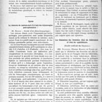 2479 - Page 2434 - Partie scientifique. L’actualité scientifique. Les Sociétés Savantes. Paris. Diabète rénal et troubles glyco-régulateurs, (Soc. Méd. des hôpitaux de Paris ; 31-3-1933) / Lyon. Le chlorure de calcium met-il à l’abri des hémorragies poste-opératoires ?, (Société d'oto-rhino-laryngologie) / Les dilatations des bronches chez les tuberculeux et chez les syphilitiques, (Société médicale des hôpitaux)
