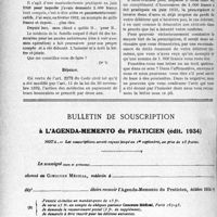2507 - Page 2462-LVIII - Correspondance. Honoraires de droit commun. Prescription des honoraires médicaux en droit commun / Bulletin de souscription à l’agenda-memento du praticien (édit. 1934)