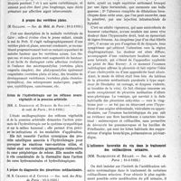 2538 - Page 2493 - Partie scientifique. L'actualité scientifique. Les Sociétés Savantes. Paris. Curiethérapie dans le cancer de la langue et de l’amygdale, (Soc. de méd. de Paris ; 10-3-1933) / A propos des vertèbres plates, (Soc. de Méd. de Paris ; 10-3-1933) / Action de l’hydrothérapie sur les réflexes neurovégétatifs et la pression artérielle, (Soc. de méd. de Paris ; 10-3-1933) / A propos du diagnostic des pleurésies médiastinales, (Soc. méd. des Hôp. de Paris ; 10-3-1933) / L’influence favorable du vin dans le traitement des colibacilloses urinaires, (Soc. de mcd. de Paris ; 10-3-1933)