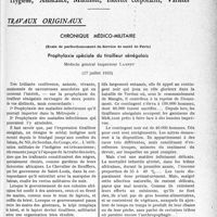 2540 - Page 2495 - Partie professionnelle, Hygiène, Assistance, Mutualité, Intérêts corporatifs, Variétés. Travaux originaux. Chronique médico-militaire. Prophylaxie spéciale du tirailleur sénégalais [G. Duchesne]