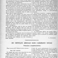 2541 - Page 2496 - Partie professionnelle, Hygiène, Assistance, Mutualité, Intérêts corporatifs, Variétés. Travaux originaux. Chronique médico-militaire. Prophylaxie spéciale du tirailleur sénégalais [G. Duchesne] / Les certificats médicaux dans l’assurance sociale. Précisions complémentaires [Dr Hilaire]