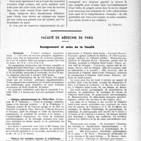 2550 - Page 2505 - Partie professionnelle, Hygiène, Assistance, Mutualité, Intérêts corporatifs, Variétés. Travaux originaux. Chronique médico-militaire. Un syndicat médical résolument constructeur / Faculté de médecine de Paris. Enseignement et actes de la Faculté