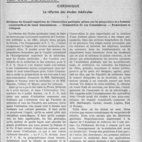 2654 - Page 2613 - Partie professionnelle, Hygiène, Assistance, Mutualité, Intérêts corporatifs, Variétés. Travaux originaux. Chronique. La réforme des études médicales. Décisions du Conseil supérieur de l’Instruction publique, prises sur la proposition des Comités consultatifs et de leurs Commissions. — Composition de ces Commissions. — Remarques et critiques. [G. Duchesne]