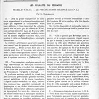 2694 - Page 2653 - Partie scientifique. Travaux originaux. Les feuillets du pédiatre. Feuillet CXXIII. — Le pseudo-drame méningé (avec P. L), par G. Blechmann