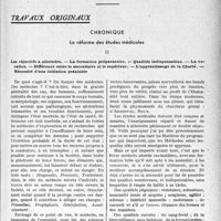 2712 - Page 2671 - Partie professionnelle, Hygiène, Assistance, Mutualité, Intérêts corporatifs, Variétés. Travaux originaux. Chronique. La réforme des études médicales. Les objectifs à atteindre. — La formation préparatoire. — Qualités indispensables. — La vocation. — Différence entre le secondaire et le supérieur. — L’apprentissage de la liberté. — Nécessité d’une initiation préalable. [G. Duchesne]