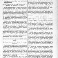 2768 - Page 2727 - Partie scientifique. L'actualité scientifique. Les Sociétés Savantes. Paris. Deux cas, l’un de septicémie puerpérale, l’autre d’adéno-phlegmon streptococcique grave guéris par le sérum de Vincent, (Académie de médecine ; 25-7-1933) / Le traitement des ulcères gastriques par les acides aminés, (Société de chirurgie ; 14-6-1933) / Azotémie poste-opératoire, (Société de chirurgie ; 14-6-1933)