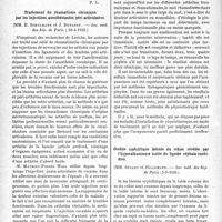 2827 - Page 2786 - Partie scientifique. L’Actualité Scientifique. Les Sociétés Savantes. Paris. Sur le traitement des plaies accidentelles dans la pratique courante du temps de paix, (Société de chirurgie ; 14-6-1933) / Traitement du rhumatisme chronique par les injections anesthésiantes péri-articulaires, (Soc. méd. des hôp. de Paris ; 28-4-1933) / Traitement des algies par l’acupuncture chinoise, (Sc. méd. des hôp. de Paris ; 28-4-1933) / Ostéite syphilitique latente du crâne révélée par l’hyperalbuminose isolée du liquide céphalo-rachidien, (Soc. méd. des hôp. de Paris ; 5-5-1933)