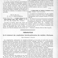 2830 - Page 2789 - Partie scientifique. L’Actualité Scientifique. Les livres qui viennent de paraître... / Thérapeutique. Sur le traitement des complications broncho-pulmonaires des maladies infectieuses, par le Docteur J. Faguet