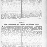 2842 - Page 2801 - Partie professionnelle, Hygiène, Assistance, Mutualité, Intérêts corporatifs, Variétés. Travaux originaux. Mutualité familiale. Le 26e V. E. M. aux stations du Vivarais et des Alpes / Variétés. Muses et bourgeoises de jadis. — Madame Denis, la nièce de Voltaire [J. Noir]