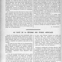2907 - Page 2866 - Partie professionnelle, Hygiène, Assistance, Mutualité, Intérêts corporatifs, Variétés. Travaux originaux. Chronique. Vers la ville kilomètre 3, Luc Durtain / Au sujet de la réforme des études médicales