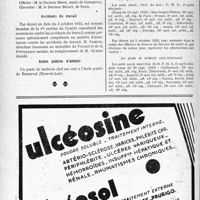 2999 - Page 2958-X - A travers l’officiel. Médecin de dispensaire / Légion d’honneur / Accidents du travail / Asiles publics d’aliénés / Service de santé