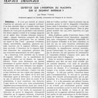 3006 - Page 2965 - Partie Scientifique. Travaux Originaux. Qu’est-ce que l’insertion du placenta sur le segment inférieur ?, par Henri Vignes