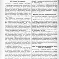 3021 - Page 2980 - Partie Scientifique. L’Actualité Scientifique. Les Sociétés Savantes. Paris. Sur l'azotémie poste-opératoire, (Société de chirurgie ; 28-6-1939) / Hématome sous-dural poste-traumatique tardif, (Société de chirurgie ; 28-6-1933) / Cancer du rectum traité par l’exclusion du segment malade et la curiethérapie, (Société de chirurgie ; 28-6-1933)