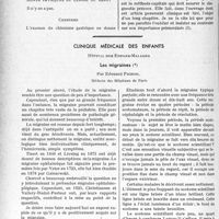 3071 - Page 3030 - Partie Scientifique. Travaux Originaux. Le cancer de l’estomac à la période de début. Formes cliniques, par le Docteur René-A. Gutmann. Formes anormales de début / Clinique médicale des enfants, Hôpital des Enfants-malades. Les migraines, par Edouard Pichon