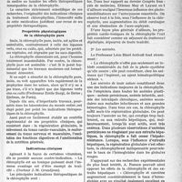 3082 - Page 3041 - Partie Scientifique. Travaux Originaux. Ce que pratiquement le médecin doit savoir... La chlorophylle en thérapeutique, par le Docteur Fontaine. Propriétés physiologiques de la chlorophylle pure / Indications cliniques