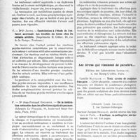 3089 - Page 3048 - Partie Scientifique. L’Actualité Scientifique. Les Thèses. Diphtéries frustes et cachées des voies aériennes supérieures chez l’adulte sans manifestations angineuses, par Dr Ch. Jamet, (Librairie médicale Marcel Vigné, Paris) / Contribution à l’étude de l’enfance anormale. Les troubles du tonus chez les enfants arriérés, par Dr P. Jouve, (Imprimerie H. Cléder, Toulouse) / De la médication créosotée dans les affections aiguës du poumon, par D1'Jean-Fernand Grosbois, (Librairie Le François, Paris, 1932) / Les livres qui viennent de paraître…